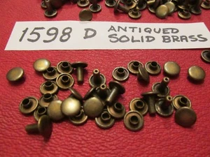 100pcs ANTIQUE SOLID BRASS SPEEDY RIVETS USA DOUBLE CAPPED Ant. Finish on Brass  - Picture 1 of 6