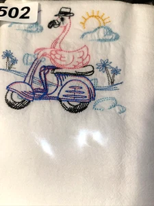 Dishtowel Pink Flamingo Riding Scooter Tropical 100% Cotton 32 x 36 Kitchen New - Picture 1 of 7
