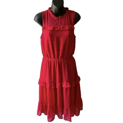 Vestido rojo festivo de vacaciones con lunares florales sin mangas con volantes en capas para mujer M Nuevo con etiquetas Foto 1 de 4