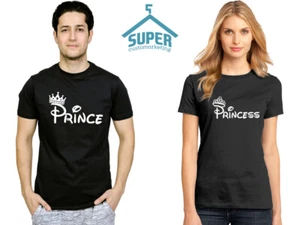 Pareja Camiseta PRINCE PRINCESS MODA Pareja Camiseta Dibujos Animados NEGRA-NEGRA - Imagen 1 de 4