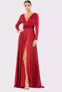 Mac Duggal LONG SLEEVE RUCHED WAIST A-LINE GOWN, Sz 16 New With Tags - Picture 1 of 6