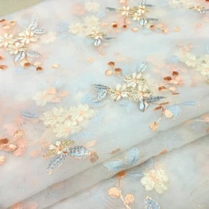 DIY Mesh Embroidery Lace Fabric Floral Sheer Voile Tulle for Curtain Dress Craft - Picture 1 of 15