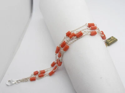 Braccialetto in Argento 925 con Corallo Rosso Naturale - Bracciale - Immagine 1 di 4