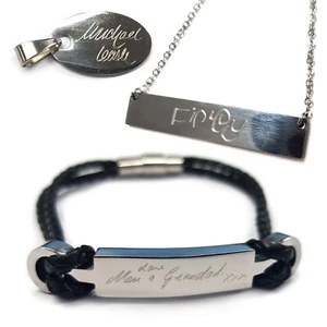 Engraved Handwriting Personalised Custom Jewellery Tags Bracelet Necklace - Picture 1 of 13