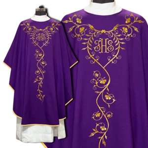 Violet Chasuble with Elegant Floral Embroidery – Liturgical Church Vestment - Picture 1 of 3