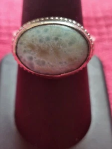 Vtg Sterling Silver 925 Larimar Blue Stone Hammered Band Ring (Sz 8.75) Unmarked - Picture 1 of 9
