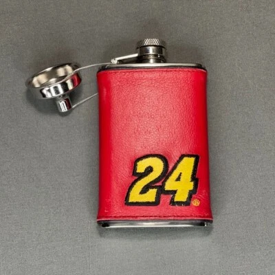 Nuevo - NASCAR #24 Jeff Gordon Wilsons Envuelto en Cuero Acero Inoxidable Frasco Rojo Foto 1 de 4