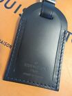Authentic Louis Vuitton Large Black Leather Luggage Tag w/ Brass hw UNSTAMPED