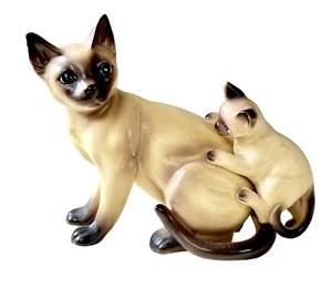 Rare Vtg Blue Eyed Siamese Cat W/ Kitten Chocolate/Seal Point Figurine7”Lefton? - Picture 1 of 6