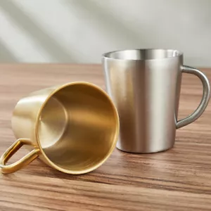 2X Gold Stainless Steel Water Cup Double-layer Beer Coffee Drinks Drinkware Mug - Picture 1 of 14