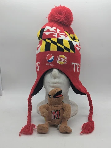 Maryland Terrapins Ear Flap Pom Tassel Beanie With Plush Mascot Pepsi Lays Cover