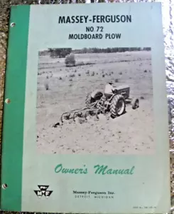 Factory Massey Ferguson No. 72 Moldboard Plow Owners Manual Book FREE SHIPPING - Picture 1 of 5