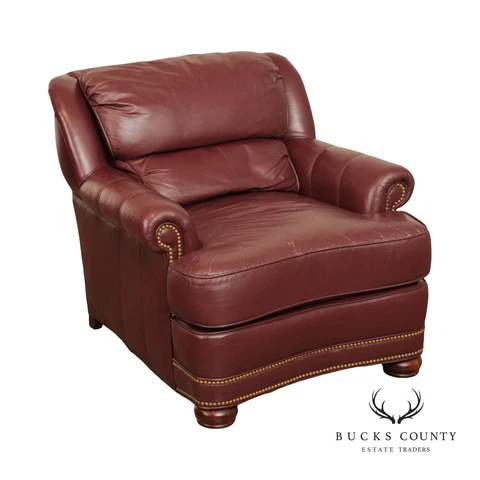 Traditional Red Leather Tilt-Back Club Chair Cover