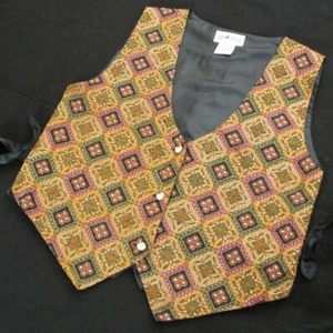 Vintage Geometric Pattern BEADED Gold VEST Purple Green Unique Pearlish Buttons - Picture 1 of 12