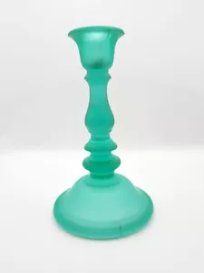 Vintage Jade Green Frosted Glass Candlestick Holder - Foto 1 di 8