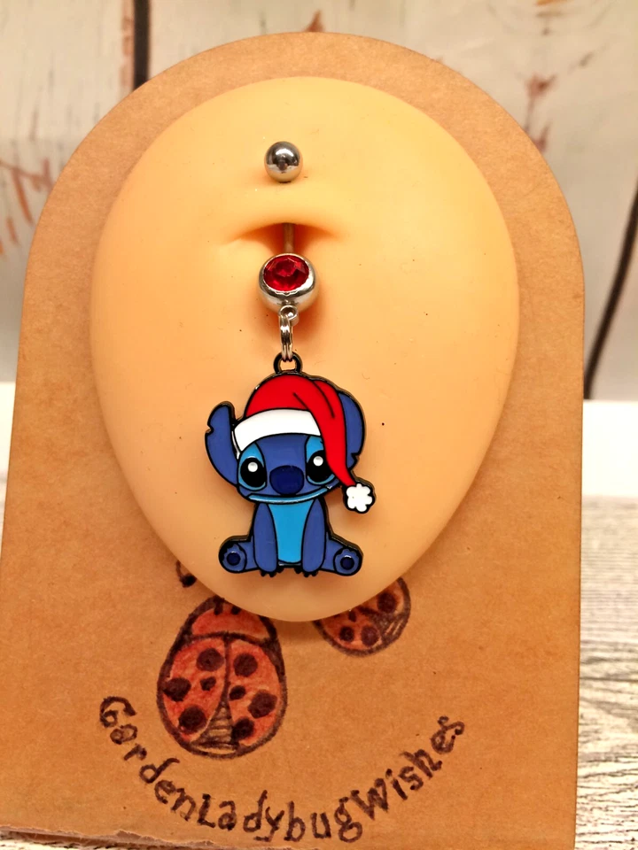 Cute STITCH Santa HAT Christmas LILO and Stitch Belly Navel Ring Body Jewelry - Image 1 of 1