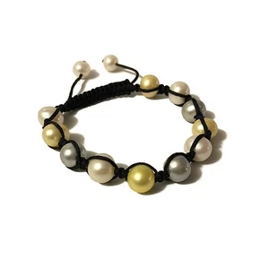 Pulsera, pulsera de tracción, pulsera de perlas, perlas cultivadas de agua dulce, blanco, gris, amarillo, joyería - Imagen 1 de 1