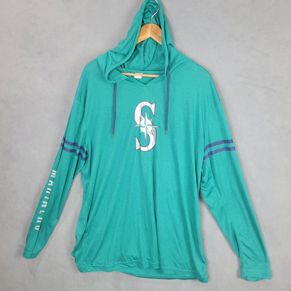 Seattle Mariners Shirt Mens XL Teal Hooded Long Sleeve MLB Baseball Lightweight - Image 1 of 4