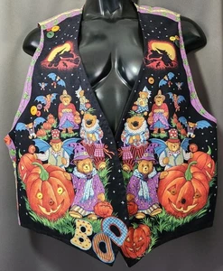 Chaleco Hecho a Mano De Colección Años 90 Frente Abierto Halloween Abuela Para Mujer L Osos Calabaza 3-D - Imagen 1 de 7