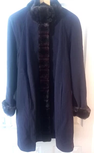 Damo Donna - Long Purple Coat - Wool & Cashmere, Faux Fur Trim - Picture 1 of 5