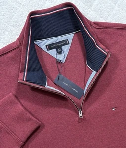 TOMMY HILFIGER Men’s Large Mock-Neck 1/4 Zip Sweater Burgundy NWT - 518 - Picture 1 of 8