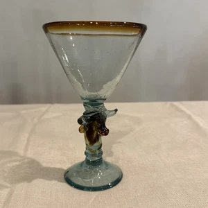 Vintage Hand Blown Bull Western Amber Rim Figural Margarita Martini Goblet Glass - Picture 1 of 11