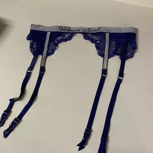 Cintura giarrettiera Victoria secret strass borchiata taglia XS/S blu navy pizzo logo lucido - Foto 1 di 4