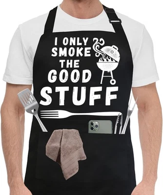 Funny Aprons for Men, BBQ Dad Apron with 2 I Only Smoke the Good Stuff  - Image 1 of 4