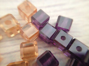 4MM Cube Square CZ Loose beads cubic zirconia purple champagne full hole 10 pcs