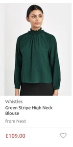 Whistles High Neck Stripe Blouse, Dark Green, Size 10, BNWOT - Picture 1 of 7