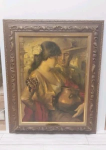 Vintage "La Coqueta" von Jose Puyet (1922-2004) gerahmte Gemälde Tafel 17x21 - Bild 1 von 16