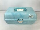 Vintage Caboodles Cosmetic Case Marble Blue White Gold Accents Removable Trays