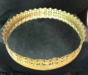 Filigree Brass Oval Mirror Vanity Tray Mid-Century Vintage - Picture 1 of 4