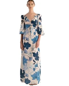 Encantadore Simone Pangui Maxikleid Leinen Blumen Gr. S V-Ausschnitt Coastal Resort - Bild 1 von 10