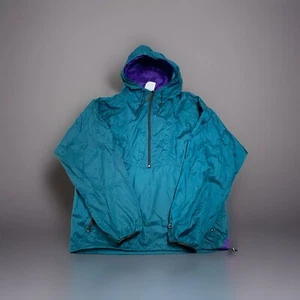 Womens Vintage Helly Hansen Green Hooded Rain Jacket 1/2 Zip Pullover Medium - Picture 1 of 7