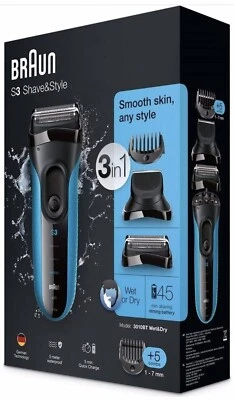 Braun Series 3 Shave&Style 3010BT Shaver cordless blue Shaver cordless 151562 - Immagine 1 di 4