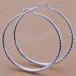 925 Sterling Silver Sublime Diamond-Cut 70mm Very Large Round Hoop Earrings H47 - Picture 1 of 2