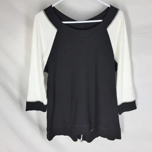 CHICO'S Sweater Top Pullover Size 2 Large Floral Full Zip Back Boat Neck Black - Picture 1 of 7