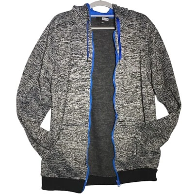 hype 连帽运动衫灰色全拉链口袋男式 L 码蓝色口音 — 第 1/4 张图片