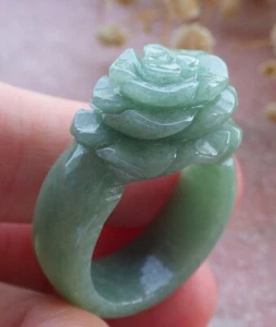 Video Certified Green Natural A Jadeite Jade Rose Flower Ring NO.9 戒指 109960 TS - Picture 1 of 12