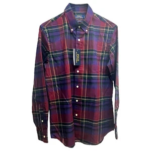 Polo Ralph Lauren Long Sleeve Shirt Purple Red Green Plaid Cotton Twill $115 - Picture 1 of 4