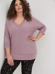 Pullover túnica suéter cuello en V púrpura mezcla de algodón Torrid talla grande 4X - Imagen 1 de 7