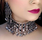 Indian Jewelry Silver Oxidized Choker Necklace Earrings Afghani Bollywood Set