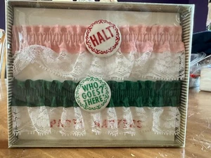 Vintage Party Garters, Novelty Funny Halt, Who Goes There, Very Kitschy, Wedding - Picture 1 of 3