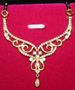 1.35ct Natural Round Diamond 14k Solid Yellow Gold Wedding Mangalsutra Necklace - Picture 1 of 6