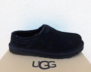 UGG BLACK NEUMAN SUEDE/ SHEEPWOOL COMFORT SLIPPERS, MEN US 12/ EUR 45 ~NIB - Picture 1 of 5