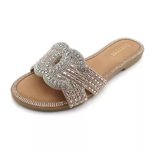 Sandali donna Lurnyet comodi imbottiti cristallo strass slide flat slip-on - Foto 1 di 19