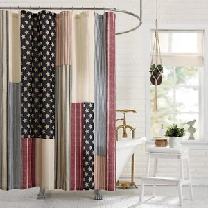 Americana Patchwork Fabric Shower Curtain, Machine Washable, 72" X 72", Red/Blue - Picture 1 of 4