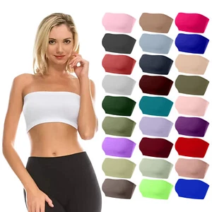 Womens Plain Boob Tube Strapless Bandeau - Elastic Stretch Vest Bra Crop Top - Picture 1 of 26