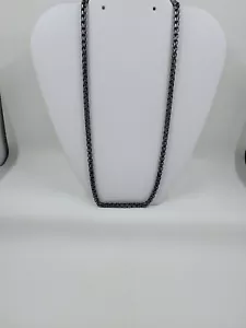 Men's 925 Italian Sterling Silver Black Rhodium Round Box 22" Chain - Picture 1 of 4